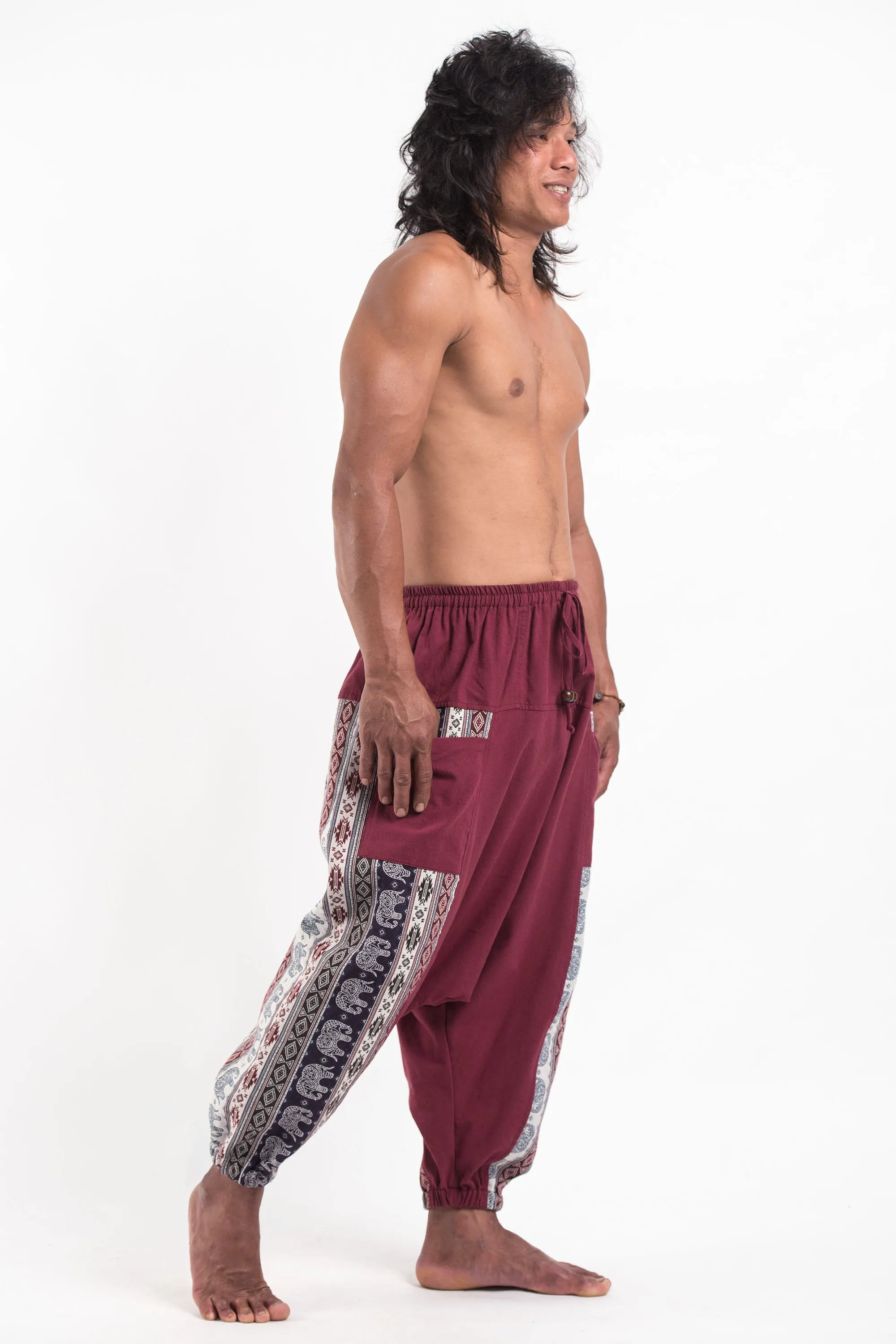 Elephant Aztec Cotton Men's Harem Pants in Red