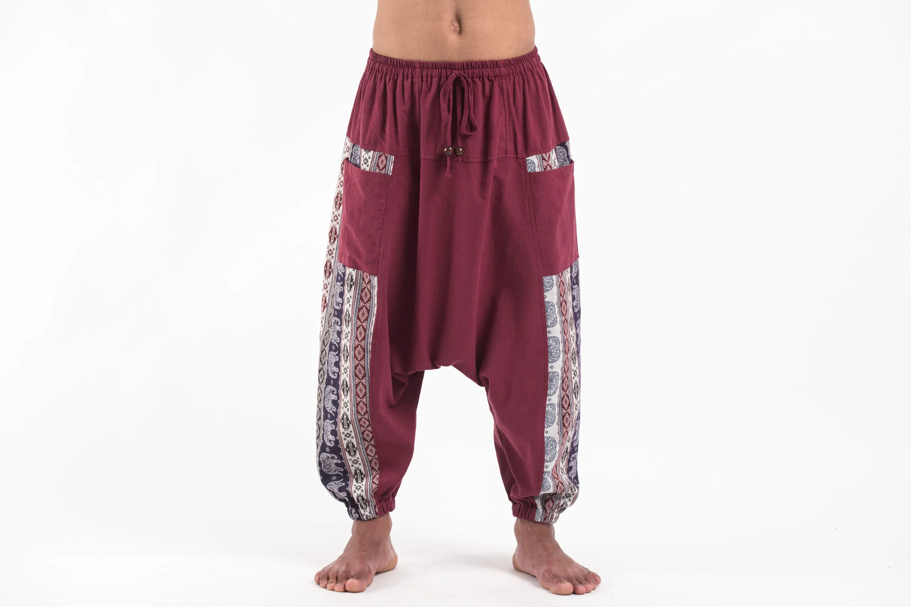 Elephant Aztec Cotton Men's Harem Pants in Red