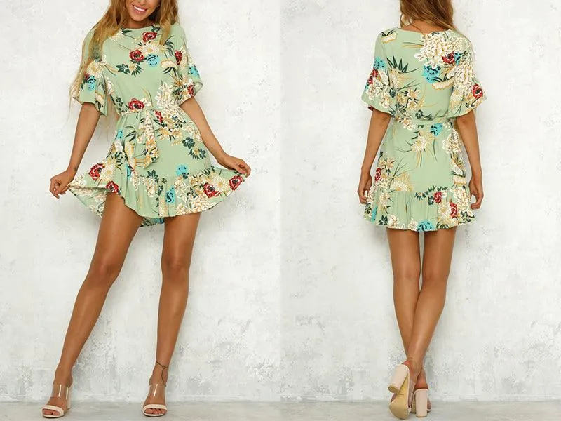 FLORAL RUFFLE MINI DRESS