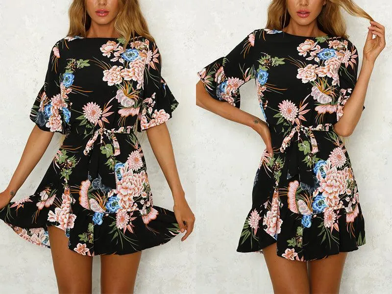 FLORAL RUFFLE MINI DRESS