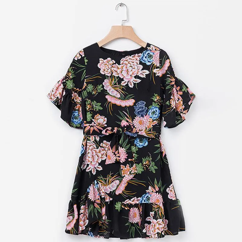 FLORAL RUFFLE MINI DRESS