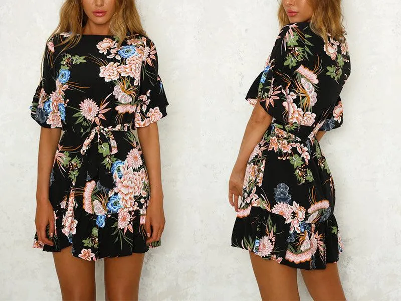 FLORAL RUFFLE MINI DRESS