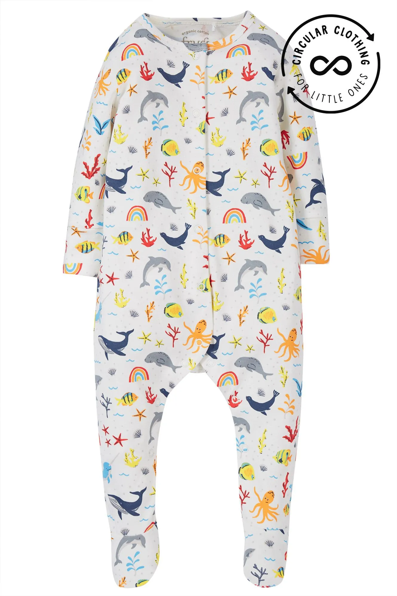 Frugi White Rainbow Sea Lovely Babygrow