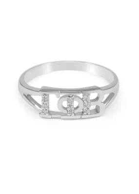 Gamma Phi Beta Sterling Silver Ring with Simulated Diamonds