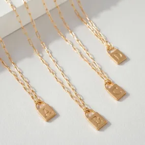 GOLD INITIAL LOCK CHAINLINK NECKLACES-A