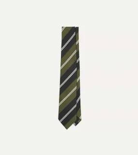 Green, Navy and White Regimental Stripe Mogador Tipped Tie