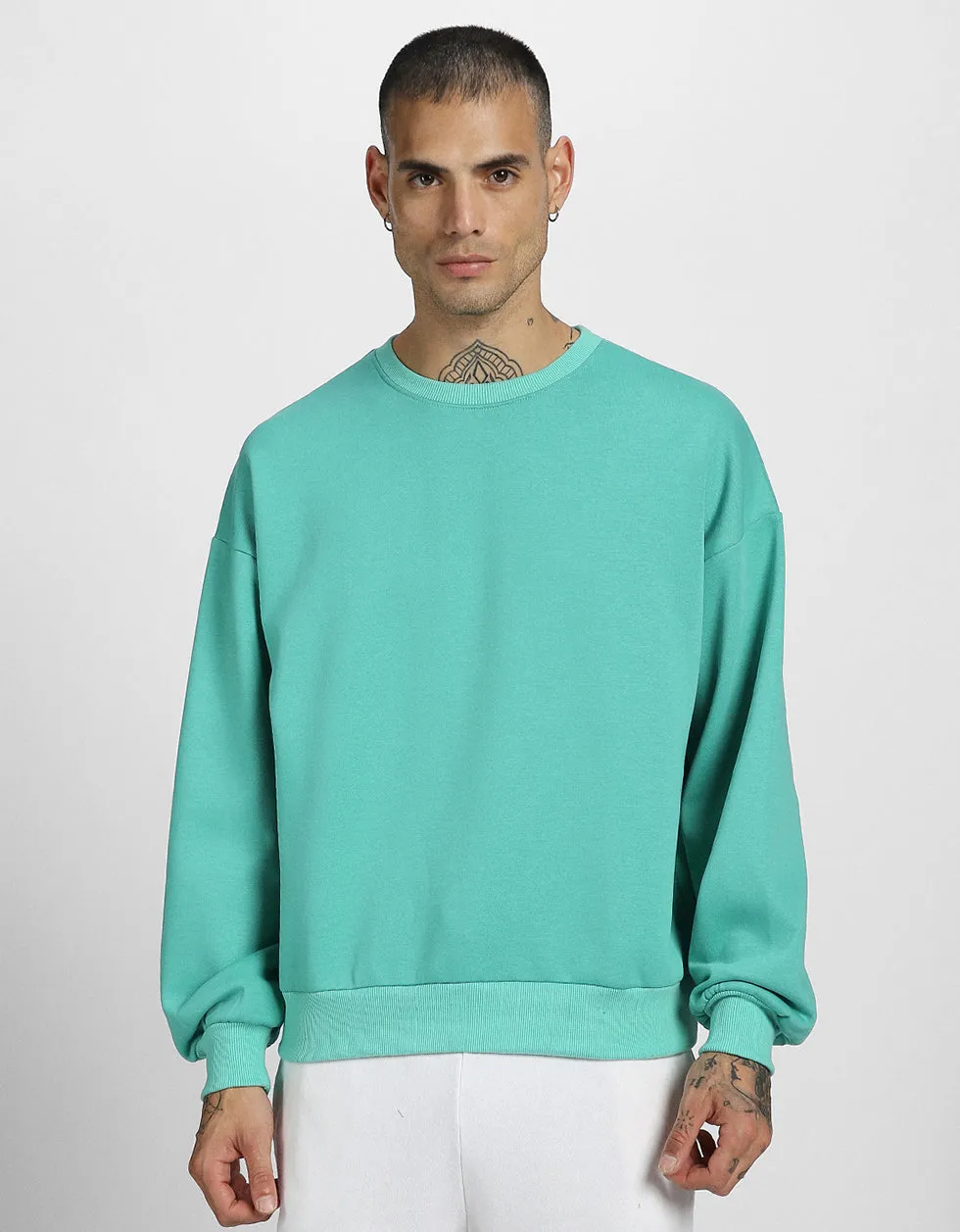 Green Oversized Plain Sweatshirt