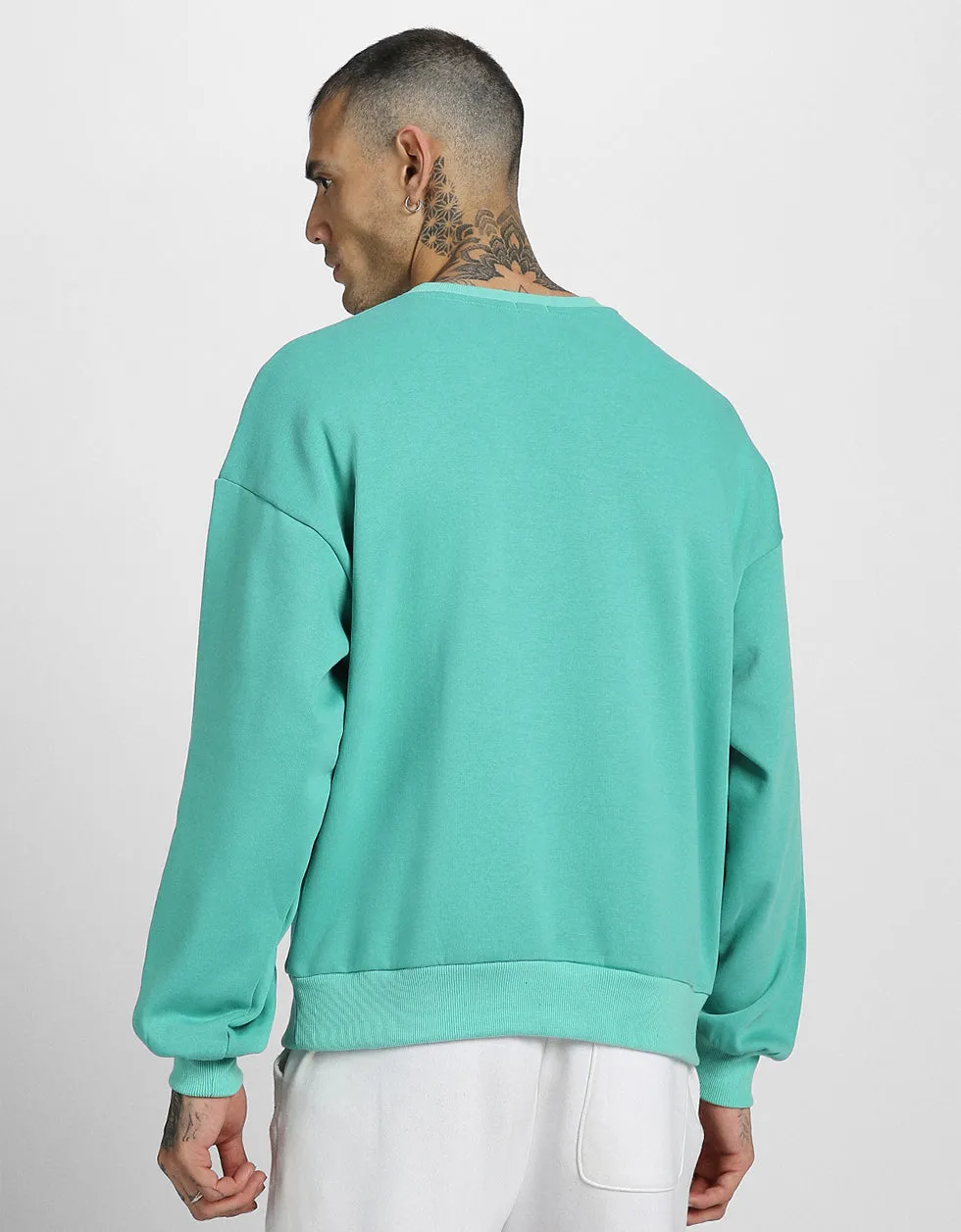 Green Oversized Plain Sweatshirt