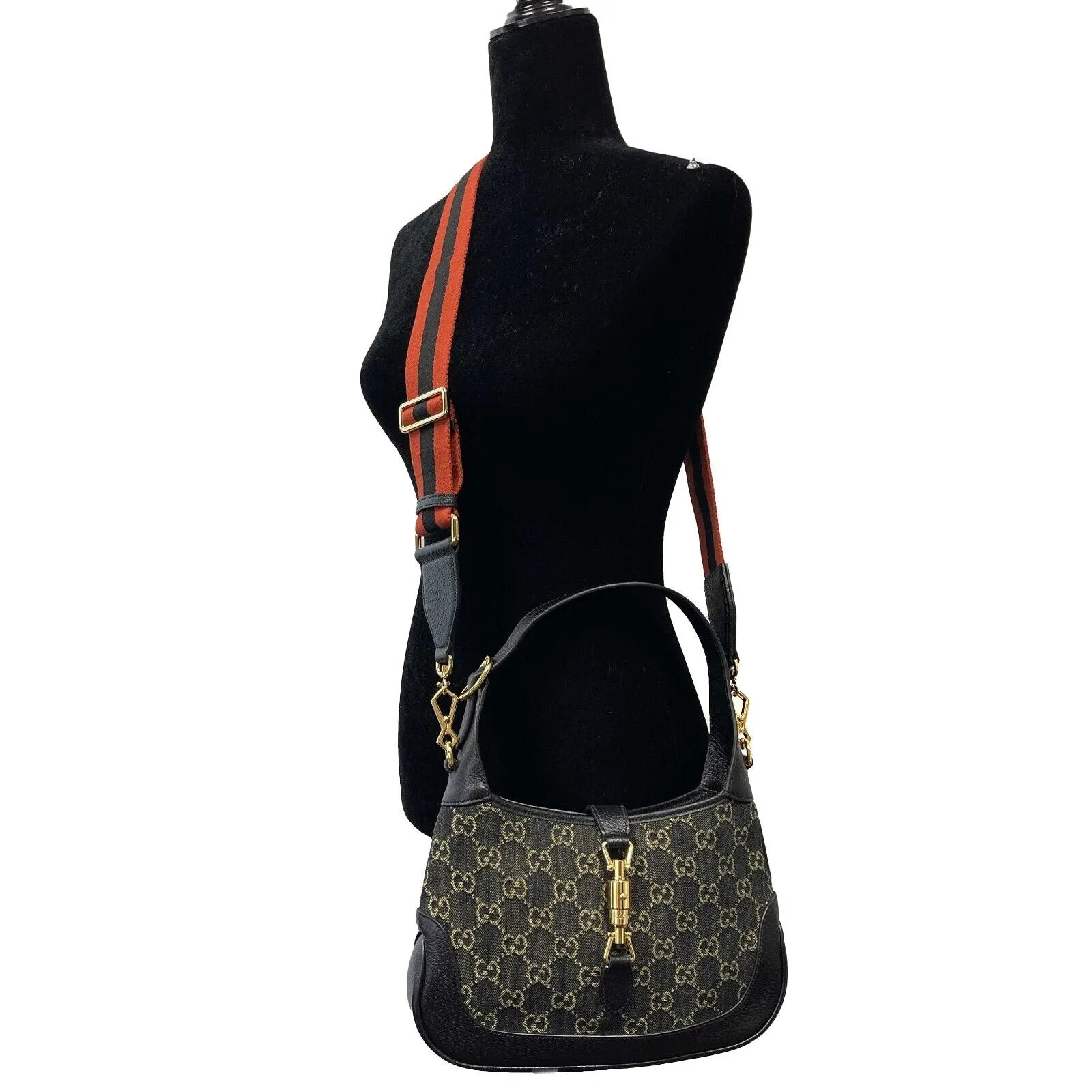 GUCCI - Small Jackie handbag Denim / Beige GG Top Handle w/ Shoulder Strap