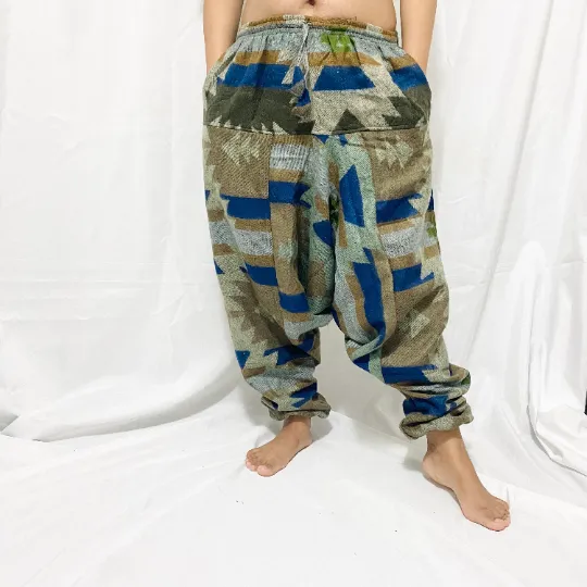 Handmade Multiprint Wool Pant, Wool Harem Pants from Nepal, Yoga Pants, Non Itchy Wool Pants for Winter, Warm Winter Pants, Winter Clothing