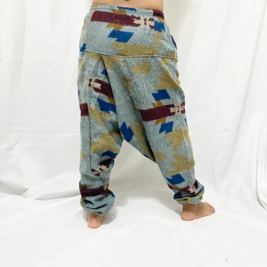 Handmade Multiprint Wool Pant, Wool Harem Pants from Nepal, Yoga Pants, Non Itchy Wool Pants for Winter, Warm Winter Pants, Winter Clothing