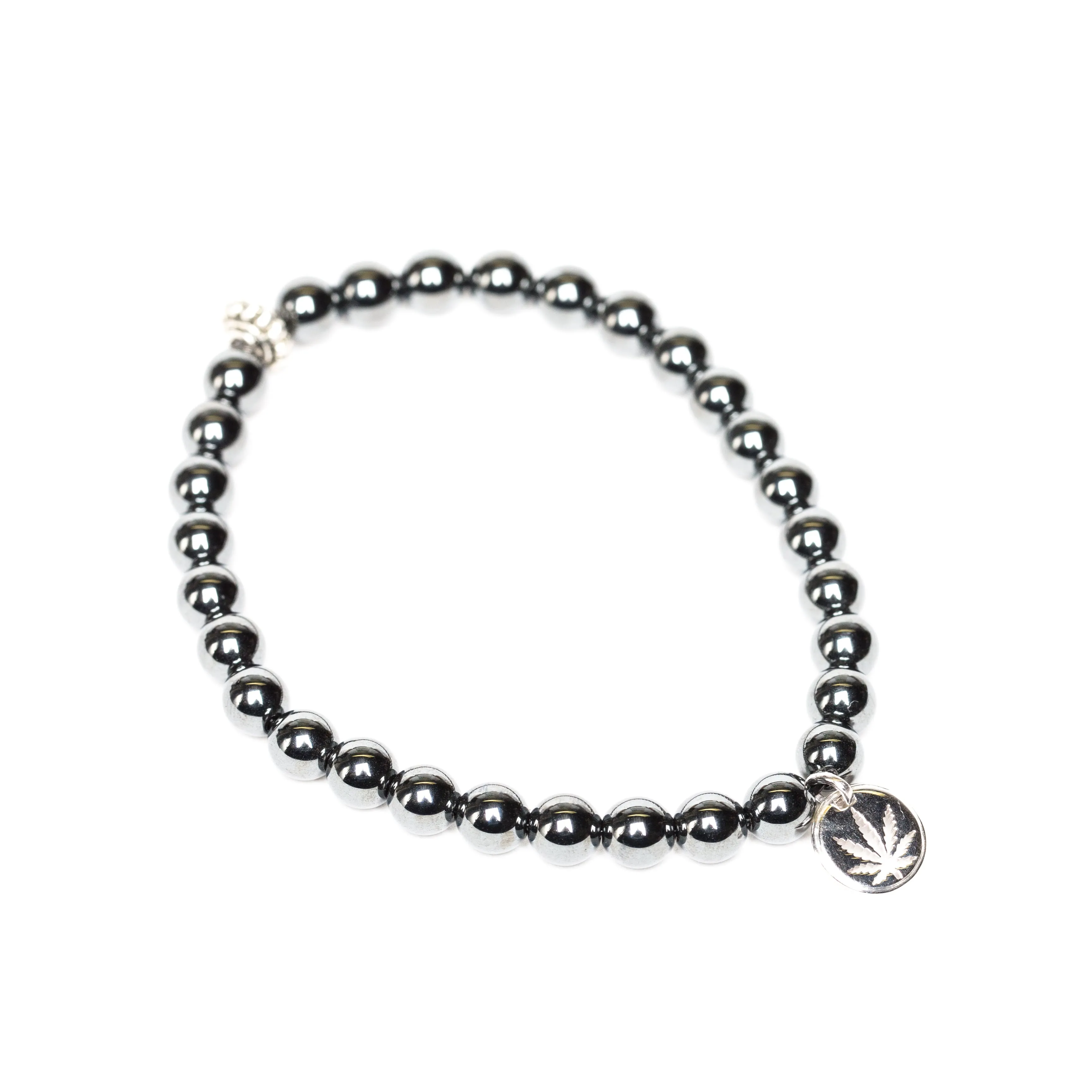 Hematite Beaded Bracelet Sterling Silver Charm