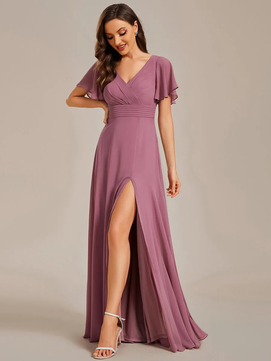 Hollow Embroidery Back Side Split Maxi Bridesmaid Dresses