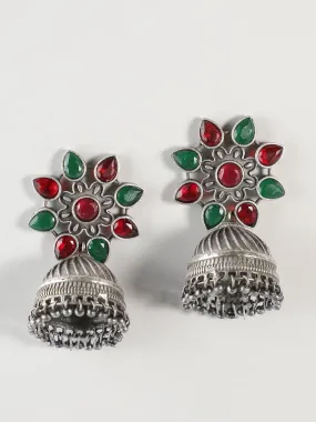 Ishin Oxidised Green & Red Dome Shaped Jumka