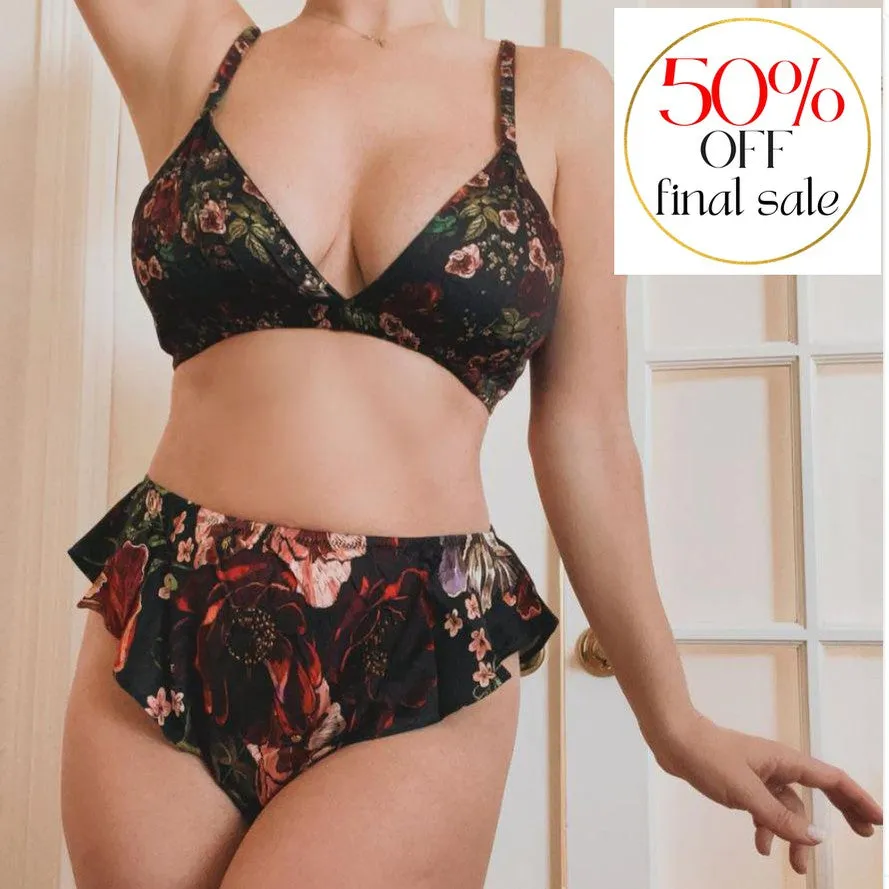 Kilo Brava Bralette with Flutter Panty Set in Floral 11059