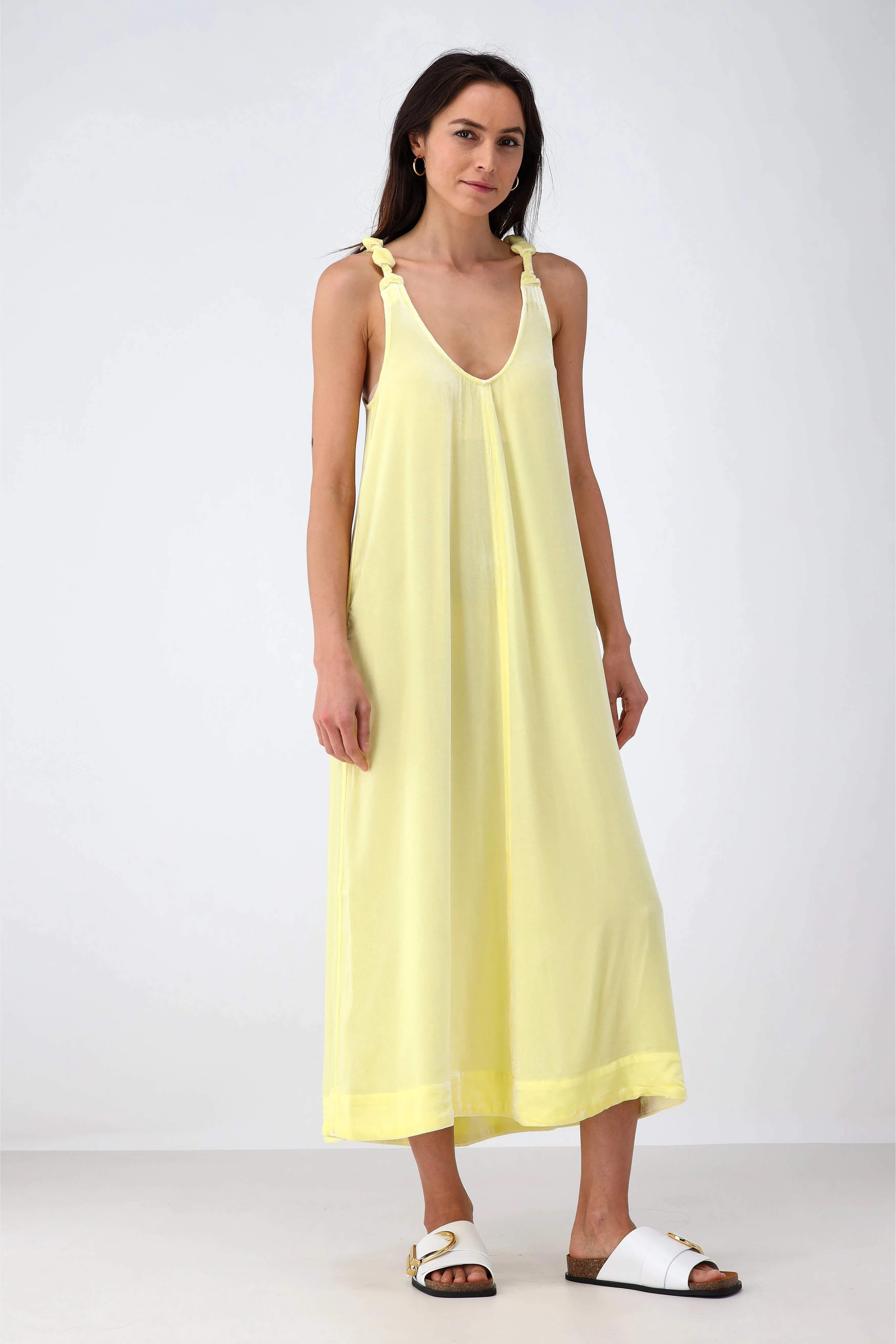 Kleid Velvet Strap in Yellow Pear