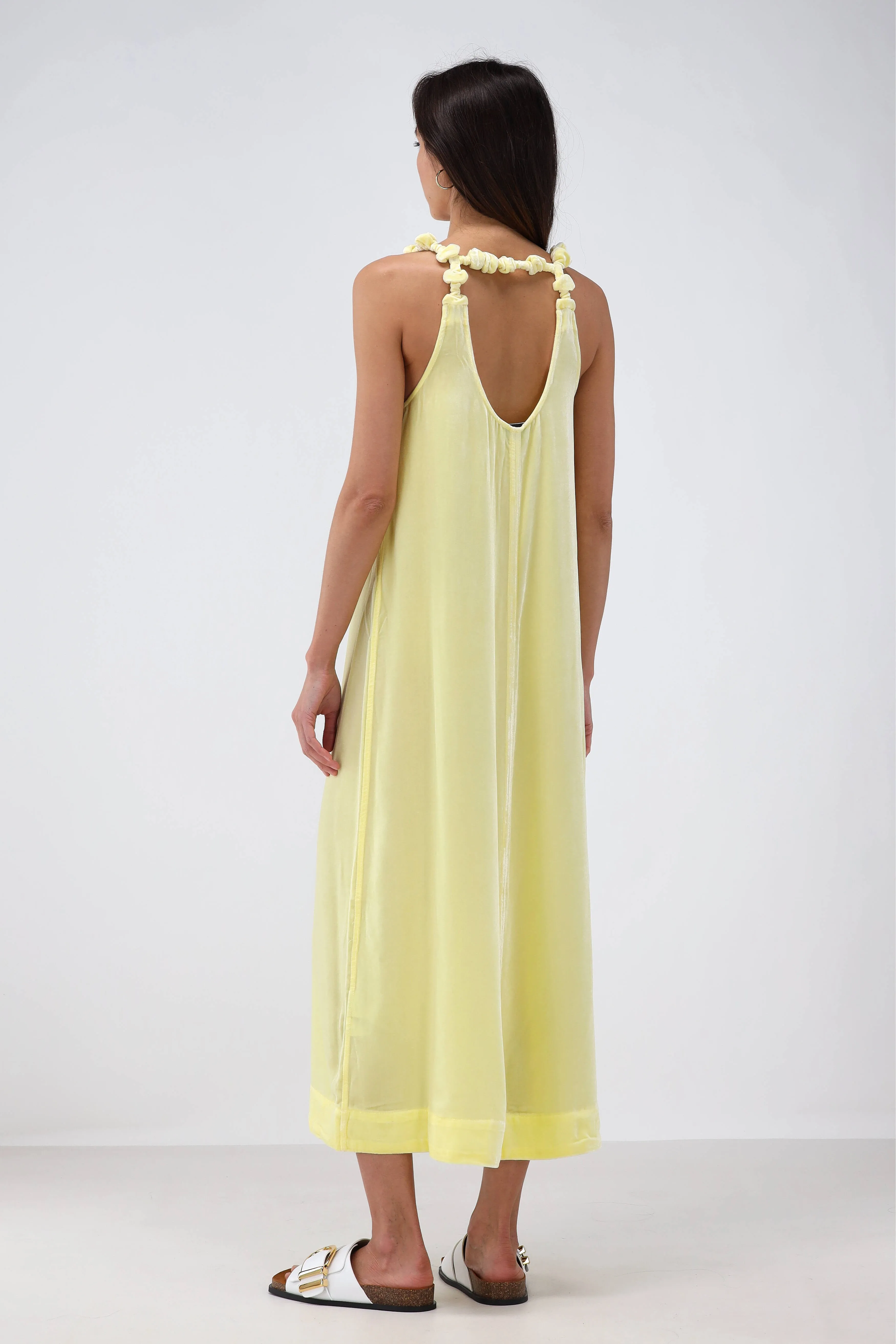 Kleid Velvet Strap in Yellow Pear