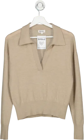 Lily Silk Beige Cashmere Polo Shirt UK S