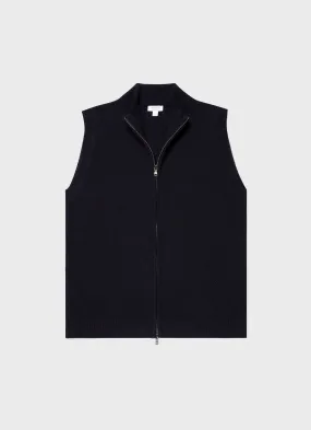 Men's Lambswool Gilet in Dark Navy Mouline