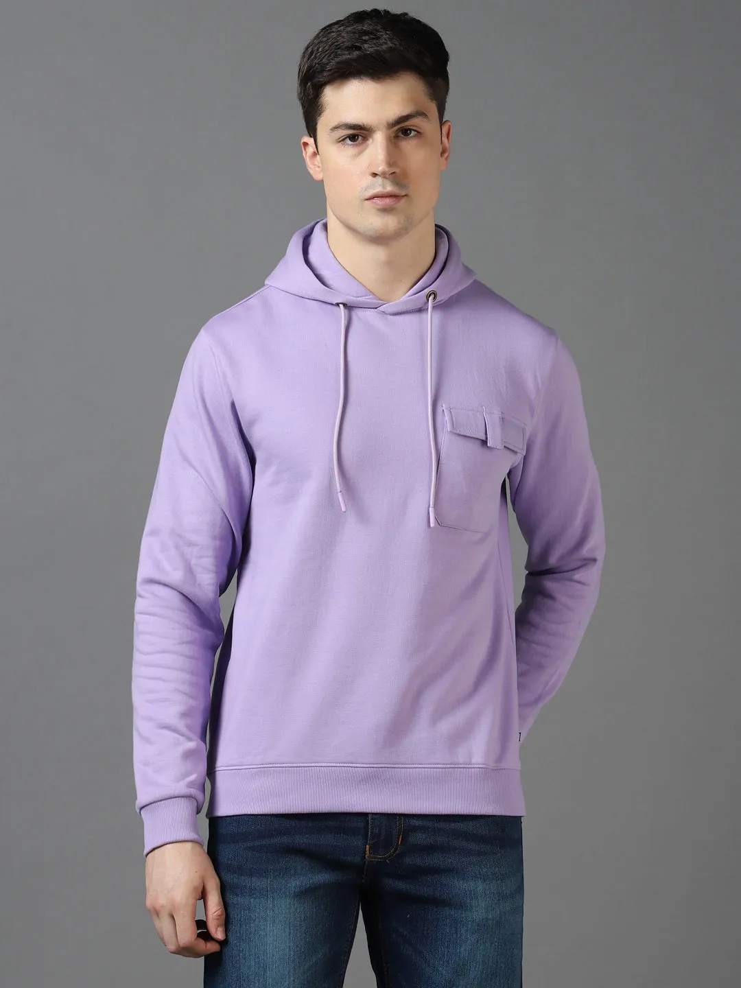 Men's Purple Cotton Solid Hooded Neck Sweatshirt