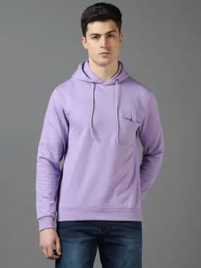 Men's Purple Cotton Solid Hooded Neck Sweatshirt