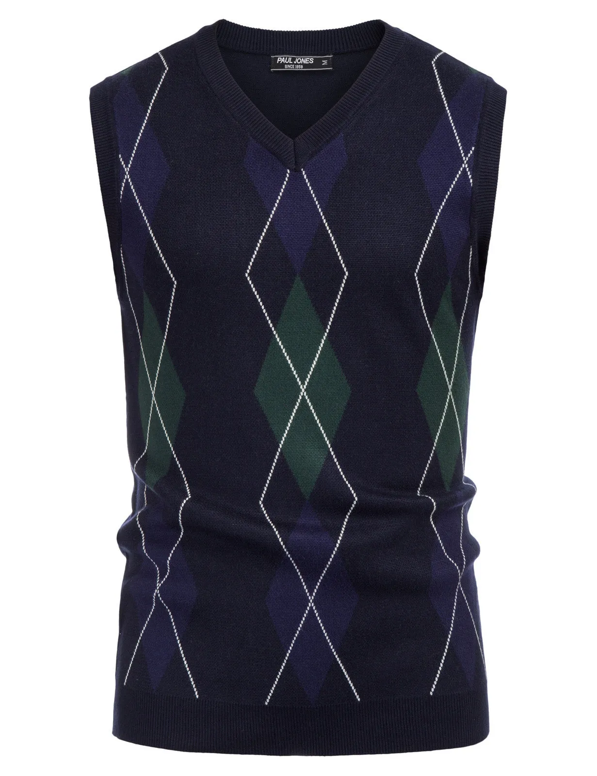 Men's Soft Argyle Sweater Vest Slim Fit V-Neck Knitted Pullover Vest