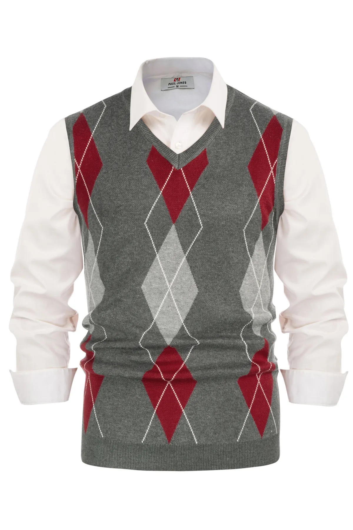 Men's Soft Argyle Sweater Vest Slim Fit V-Neck Knitted Pullover Vest