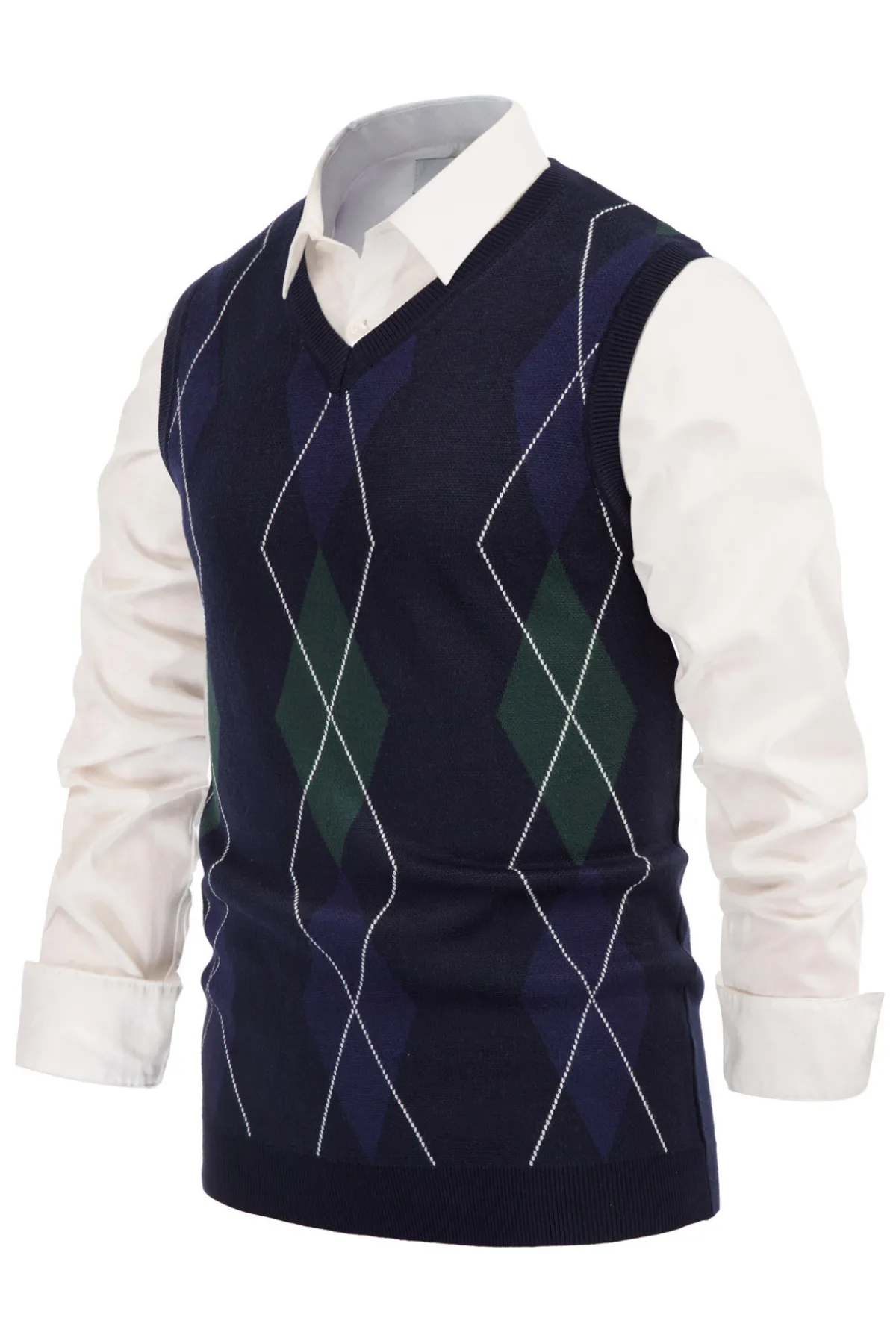 Men's Soft Argyle Sweater Vest Slim Fit V-Neck Knitted Pullover Vest