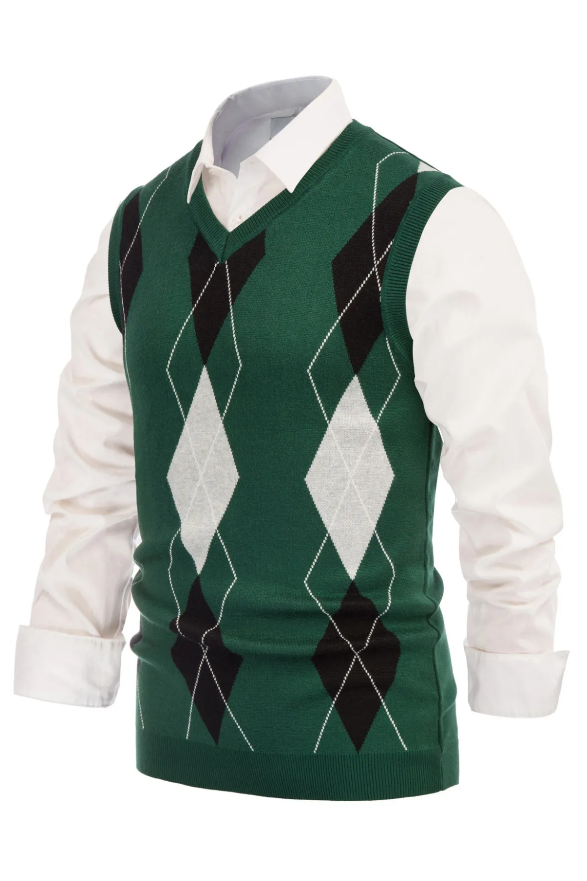 Men's Soft Argyle Sweater Vest Slim Fit V-Neck Knitted Pullover Vest