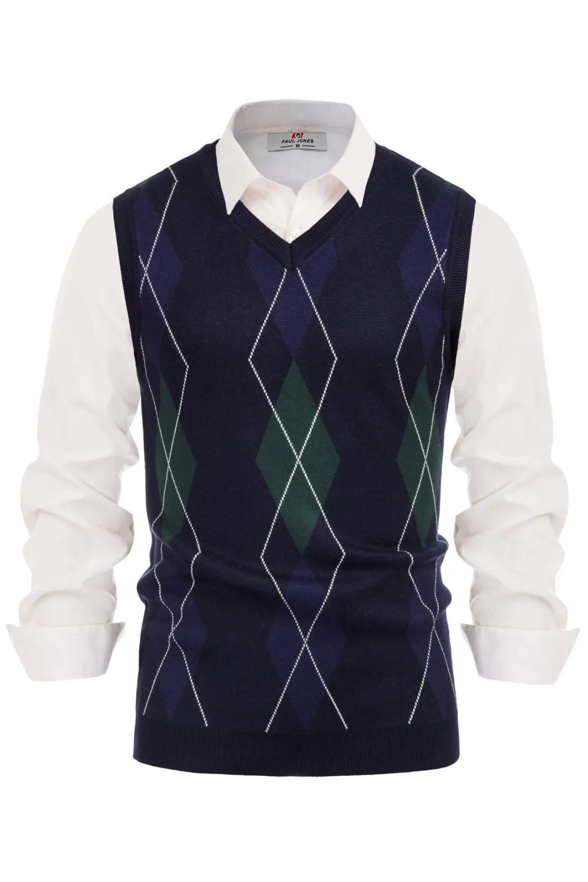 Men's Soft Argyle Sweater Vest Slim Fit V-Neck Knitted Pullover Vest