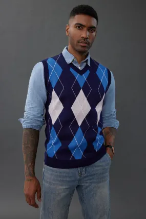 Men's Soft Argyle Sweater Vest Slim Fit V-Neck Knitted Pullover Vest