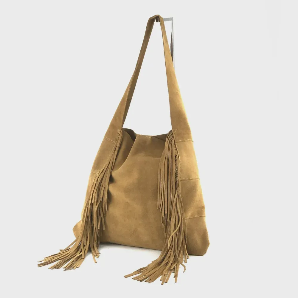 MF Jerome Fringe earthy suede maxi bag