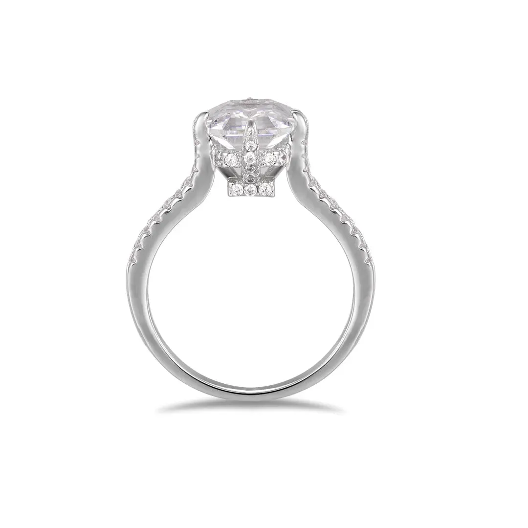 Moissanite Emerald Cut Hidden Halo Engagement Ring