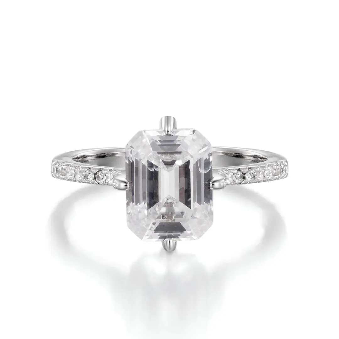 Moissanite Emerald Cut Hidden Halo Engagement Ring