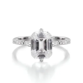 Moissanite Emerald Cut Hidden Halo Engagement Ring