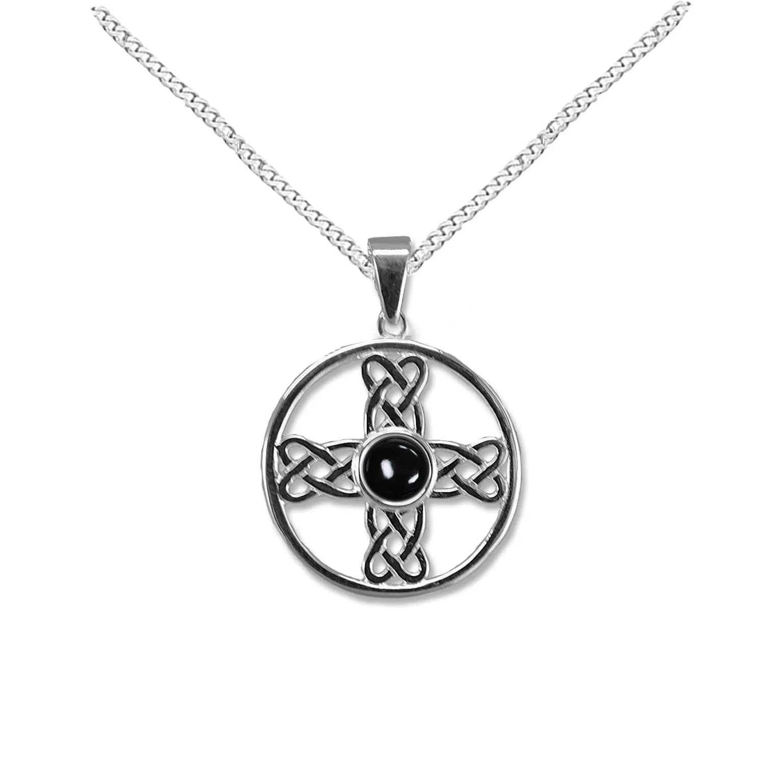 NEW: Black Onyx Celtic Cross Circle Necklace