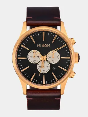 Nixon Sentry Chrono Leather Watch - Gold / Indigo / Brown