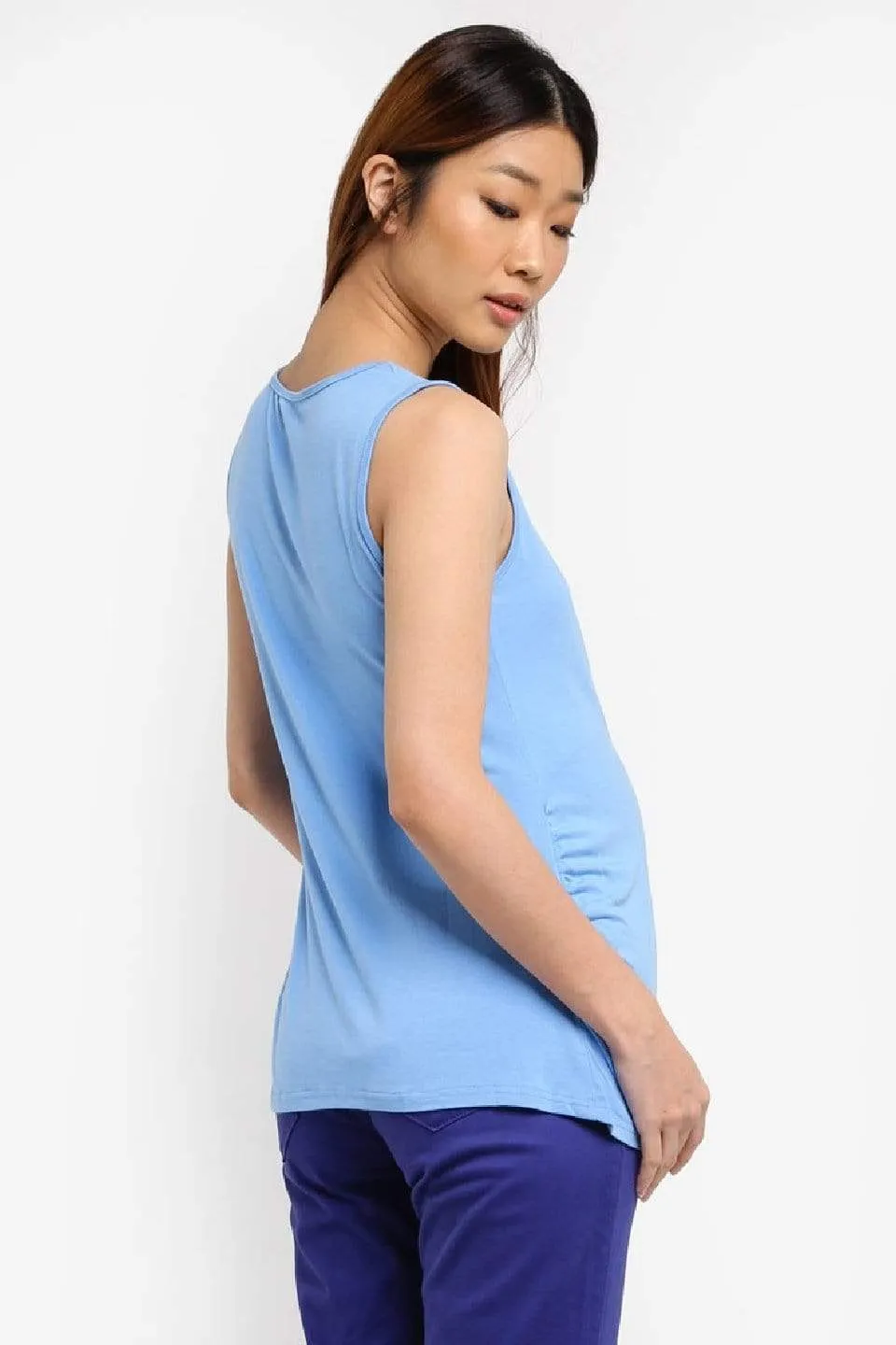 Patty Bamboo Cotton Tank Maternity Top Blue