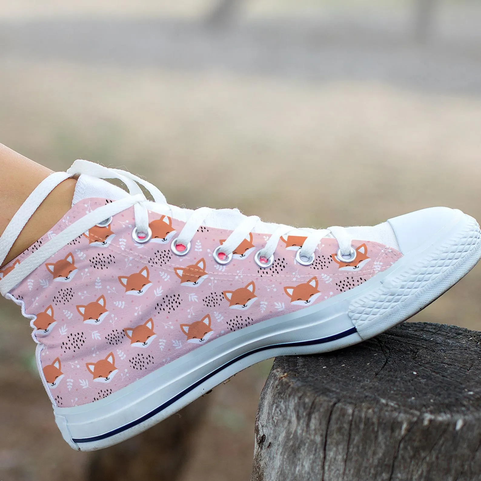 Pink Fox Shoes Fox Pattern Sneakers Fox Print Cute Shoes Fox Lover Gifts Custom High Top Converse Style Sneakers For Adults Women & Men