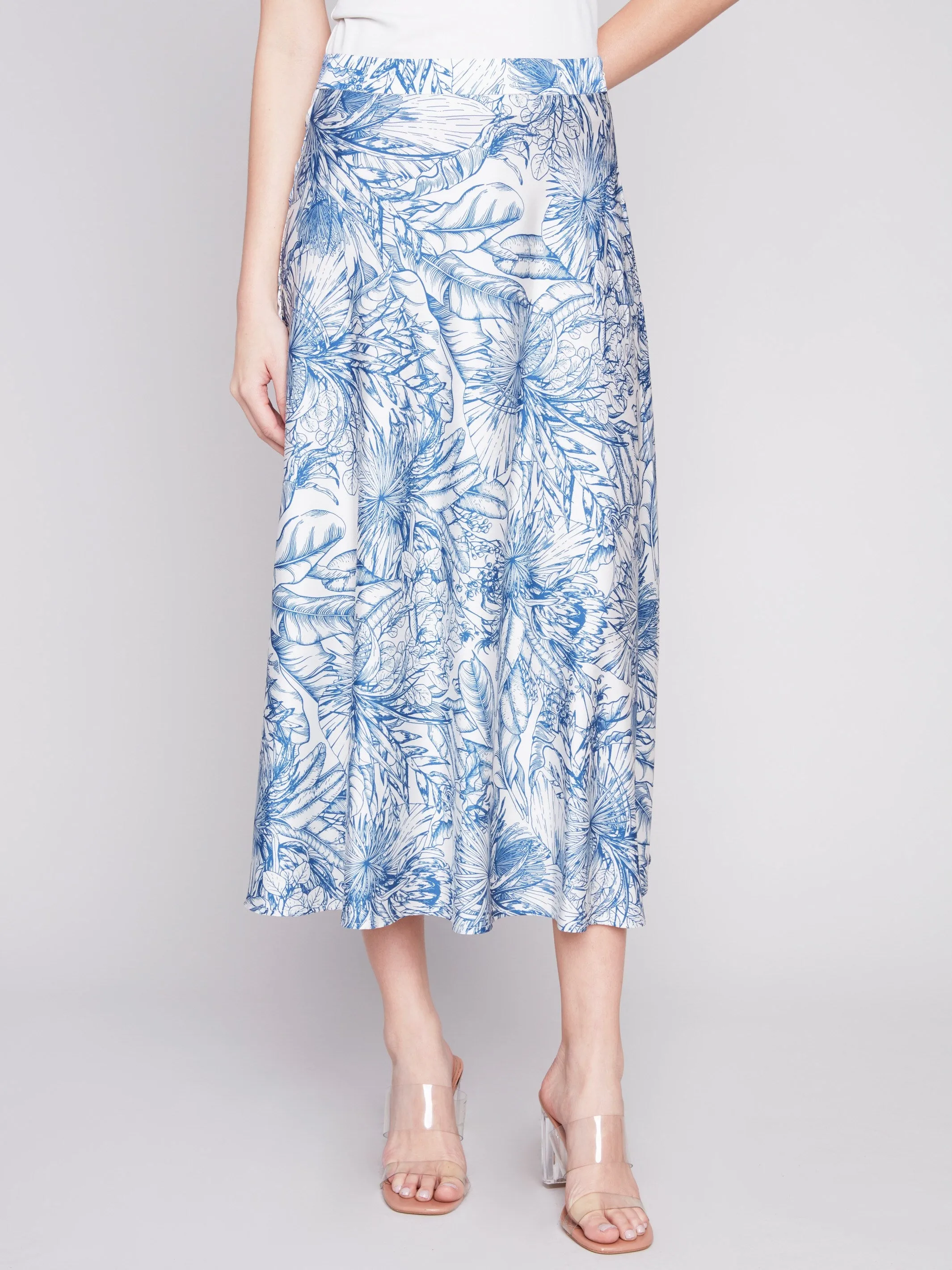 Printed Long Satin Skirt - Jungle