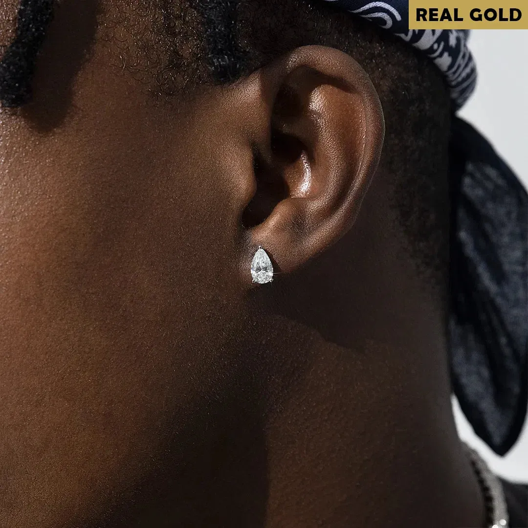 Real Gold Silver Pear Cut Moissanite Stud Earrings