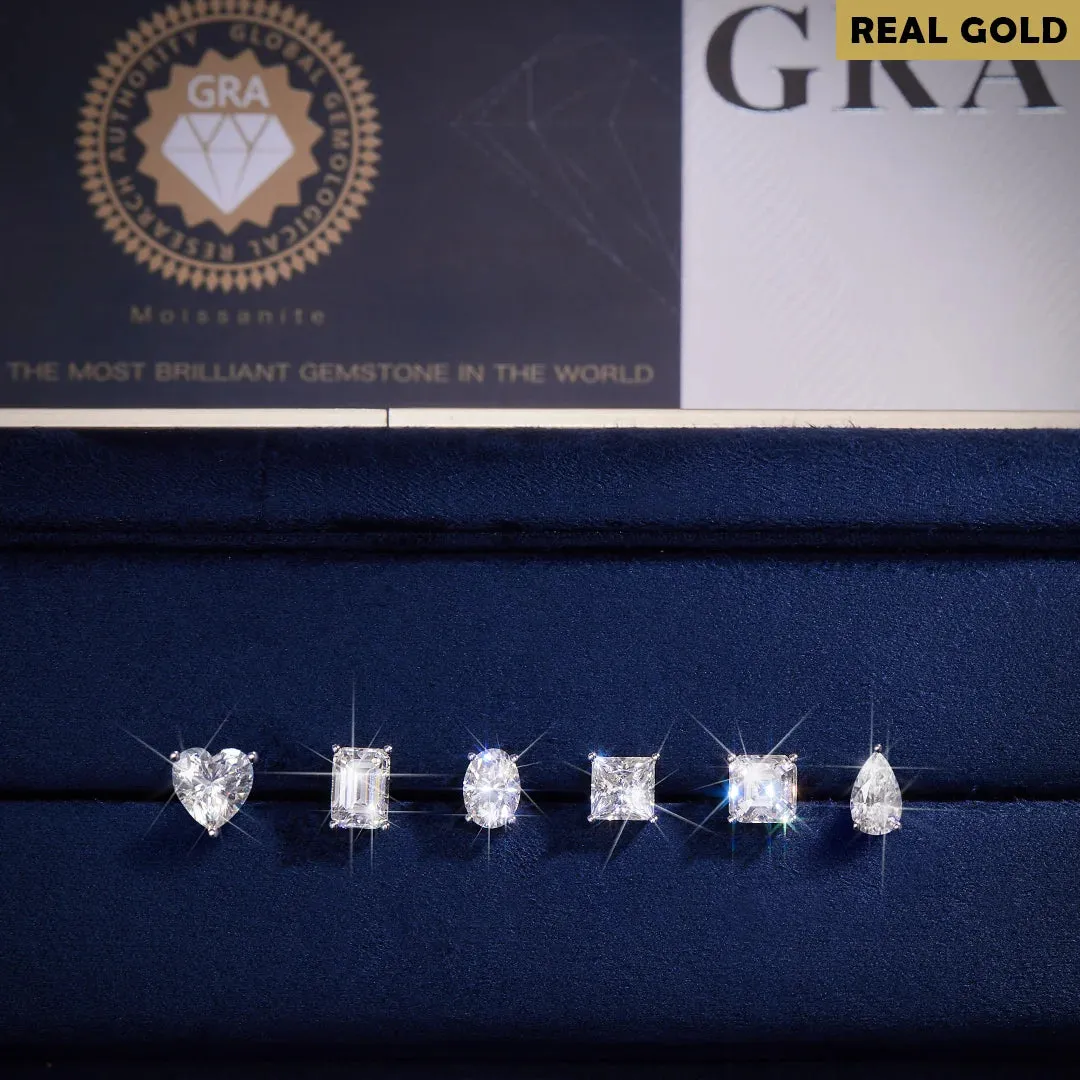 Real Gold Silver Pear Cut Moissanite Stud Earrings