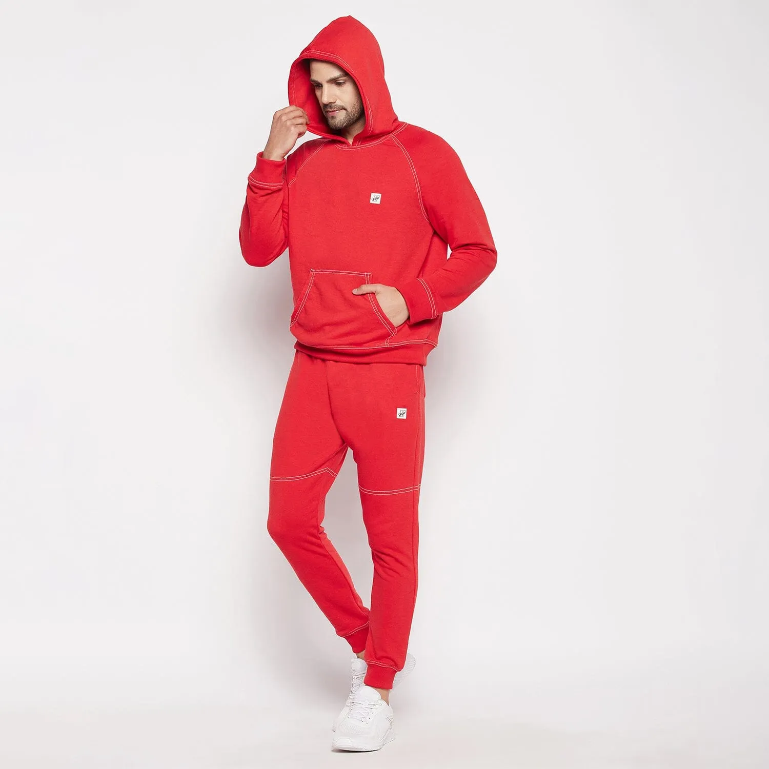 Red Oversized Contrast Stitch Combo Tracksuit