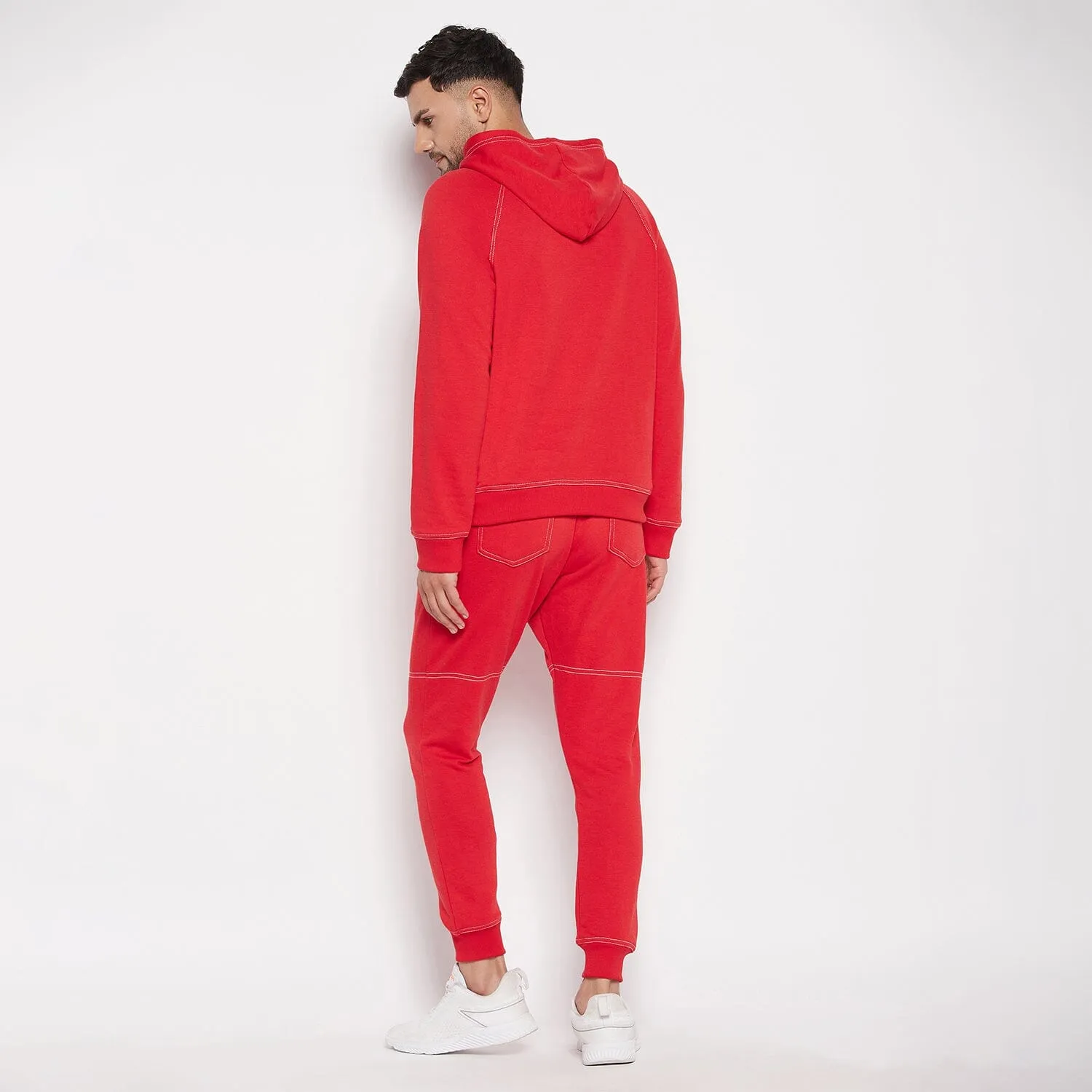 Red Oversized Contrast Stitch Combo Tracksuit