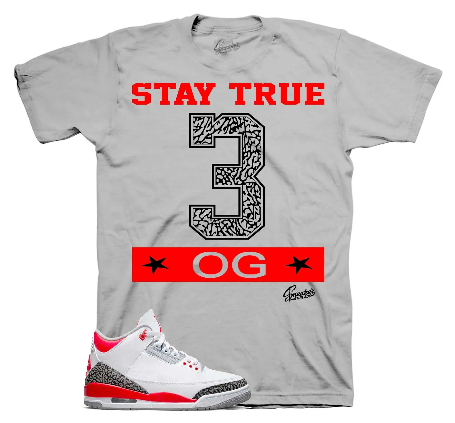 Retro 3 Fire Red Shirt - Stay True - Grey