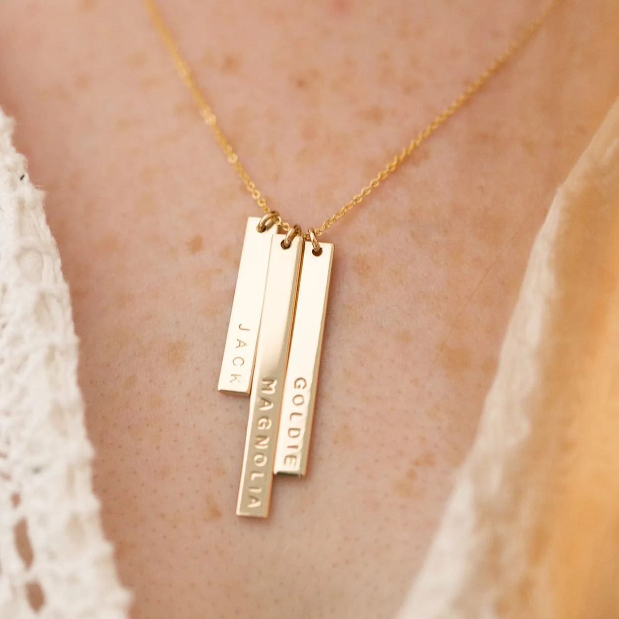 Skinny Vertical Bar Necklace - Triple | Final Sale