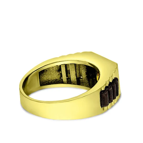 Solid 10k Yellow Gold Mens Ring Yellow Citrine Gemstone Modern Band Ring for Man