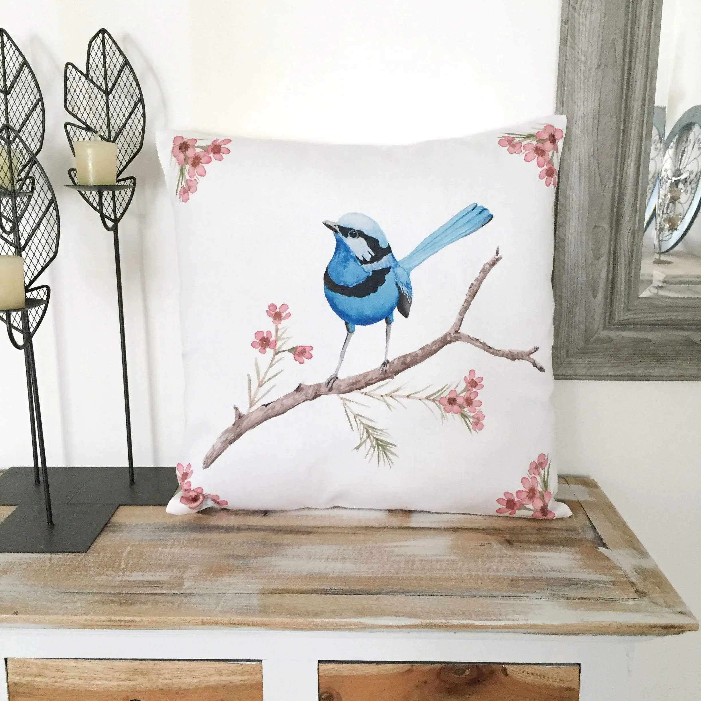 Splendid Blue Wren Cushion Cover Cotton Drill