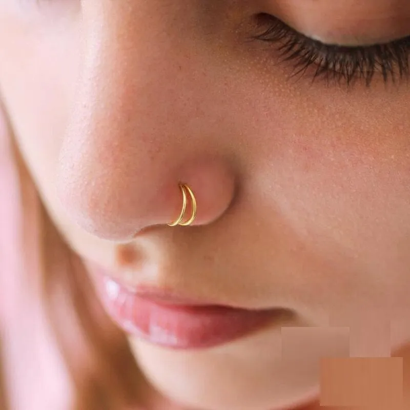 Sterling Silver Double Circle Nose Ring For Women