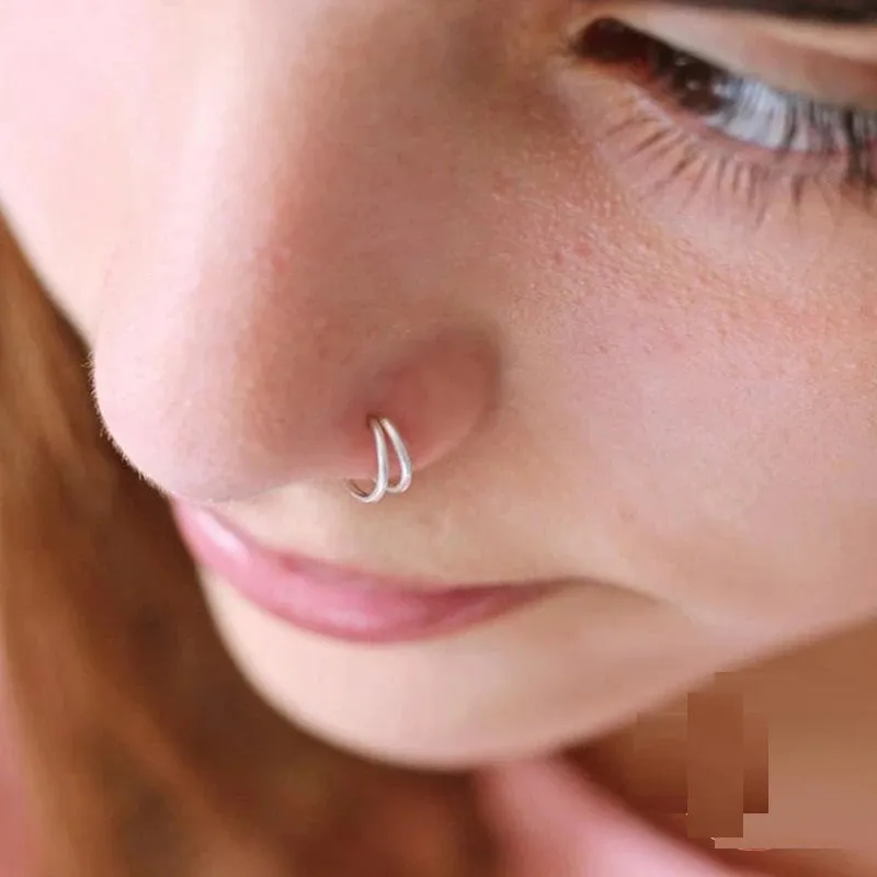 Sterling Silver Double Circle Nose Ring For Women